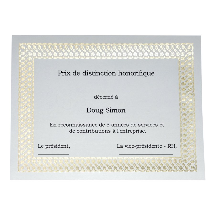 St.James Elite Gold Foil Stamped Certificates