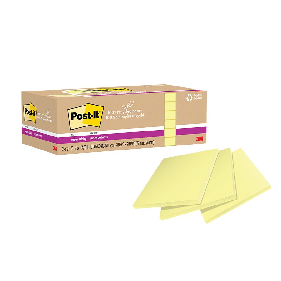 Post-it® Super Sticky Recycled Notes  Canary Yellow