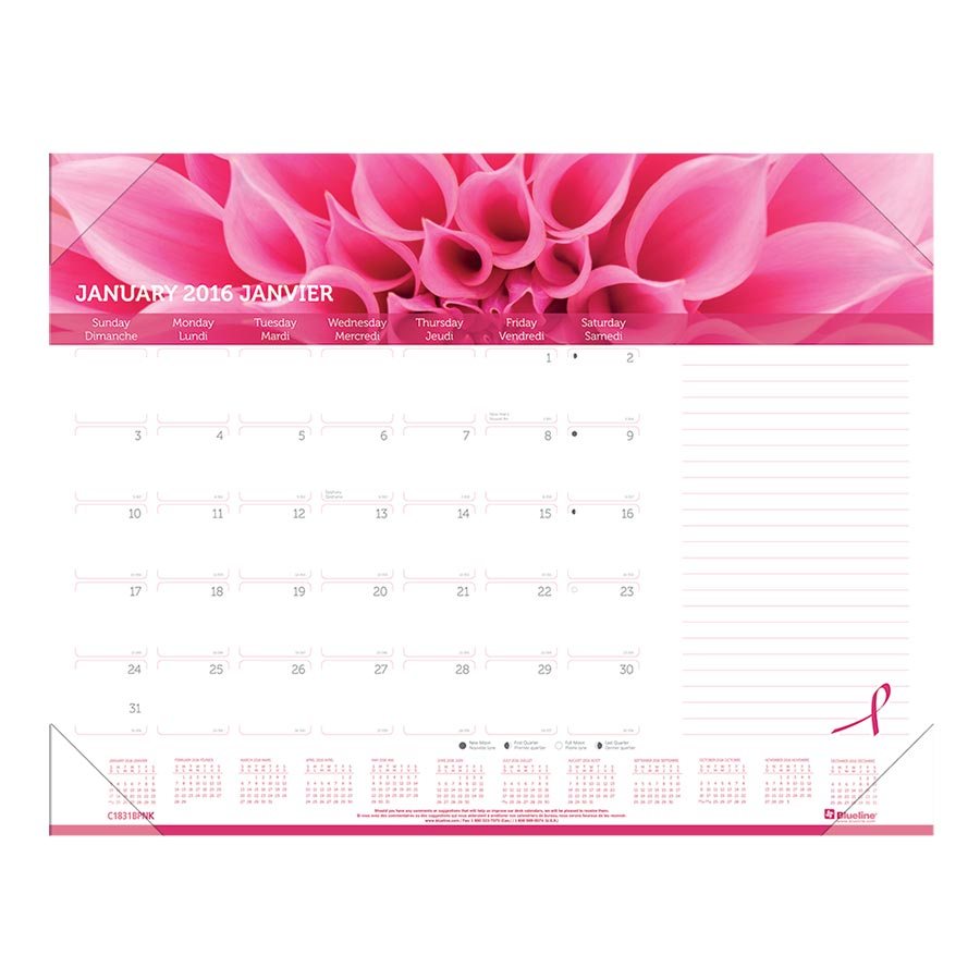 Pink Daisy Monthly Desk Pad Calendar 2023