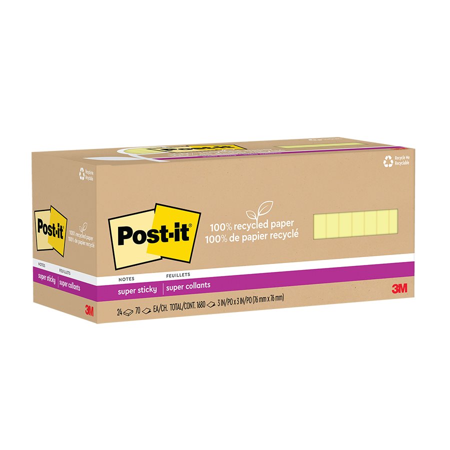 Post-it® Super Sticky Recycled Notes  Canary Yellow